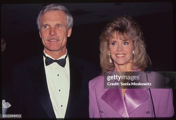 Ted Turner and Jane Fonda attend the National Association of Television Arts and Sciences ceremony honoring Ted Turner at the Marriott Hotel in New...