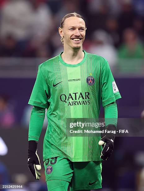 Matvey Safonov of Paris Saint-Germain reacts during the penalty shoot out during the FIFA Intercontinental Cup 2025 final match between Paris...