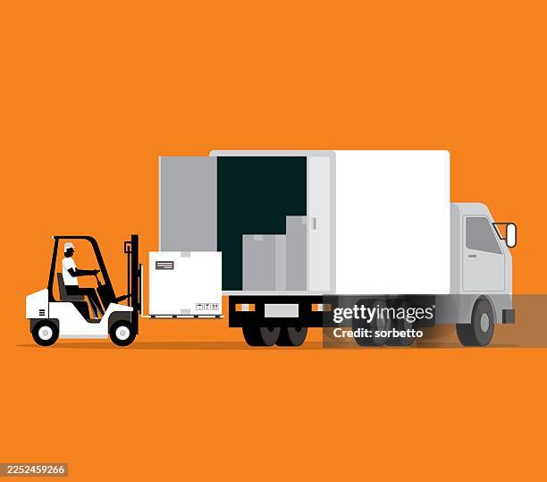 warehouse with forklifts - forklift loading stock illustrations