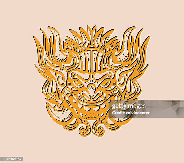 japanese demon mask hand drawn illustration - devil horn drawing stock illustrations