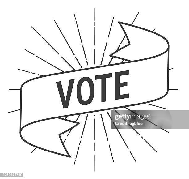 vote - banner with sunbursts on white background - voting sticker stock illustrations