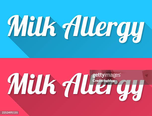 milk allergy - flat design with long shadow on blue and red background - allergy testing stock illustrations