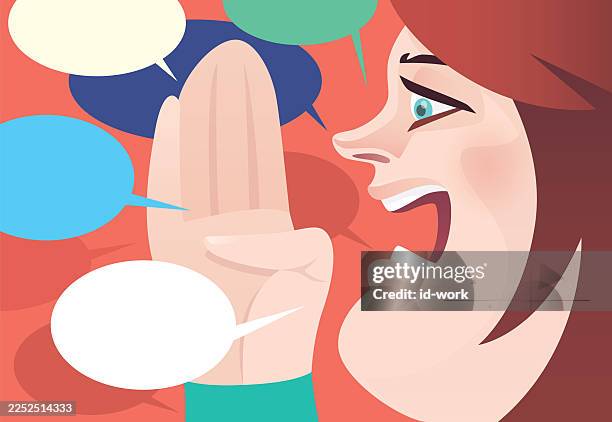 woman speaking with speech bubble - whispering stock illustrations