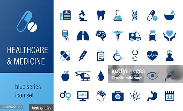 stockillustraties, clipart, cartoons en iconen met blue healthcare & medicine icon set for medical projects. flat design. vector esp 10. illustration. - conceptueel symbool