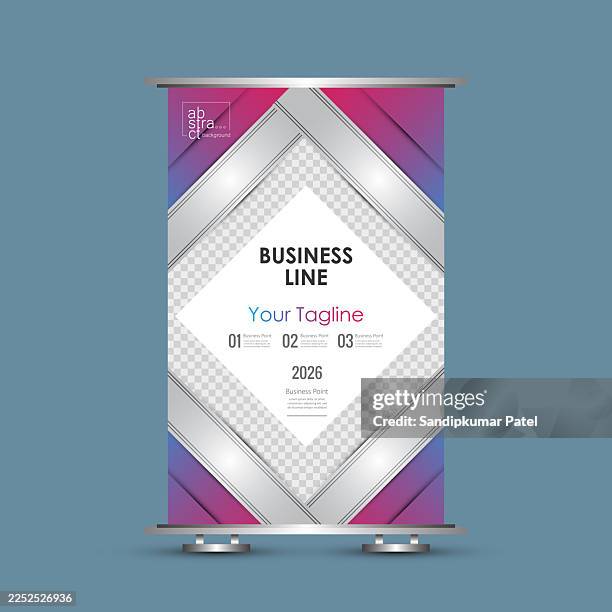 roll up banner design template, vertical, abstract background, pull up design, modern x-banner, rectangle size - pulling up stock illustrations