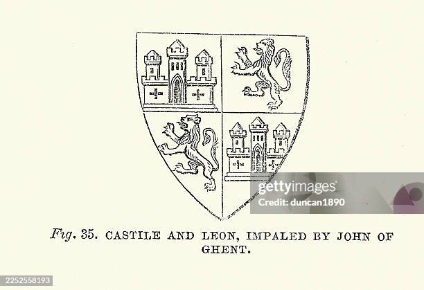 illustrations, cliparts, dessins animés et icônes de héraldique médiévale, castille-et-león, empalée par jean de gand - castille et leon