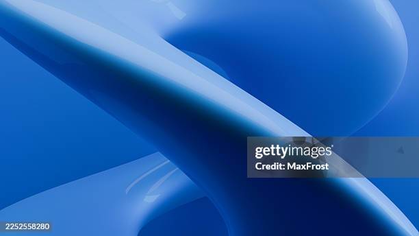 Blue glossy plastic wavy pipes. Abstract vibrant Modern wallpaper, texture pattern.
