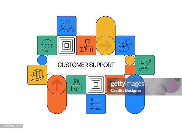 customer support related vector illustration. help, online, customer, service, hotline - customer experience digital stock illustrations