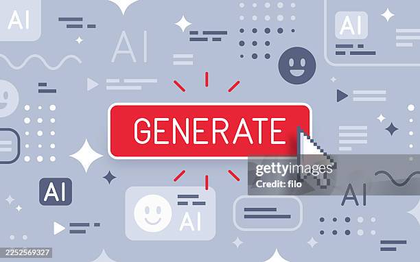 clicking generate button artificial intelligence technology abstract background - av node stock illustrations