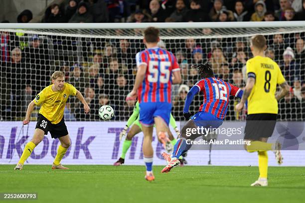 Chrisantus Uche of Crystal Palace scores his team's first goal during the UEFA Conference League 2025/26 League Phase MD6 match between Crystal...
