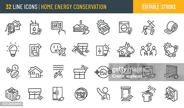 home energy conservation thin line icons - editable stroke - insulation stock illustrations