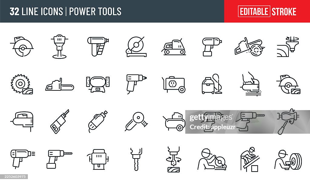 Power Tools Thin Line Icons - Editable Stroke