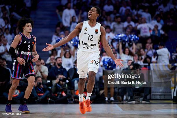 Theo Maledon of Real Madrid in action during the EuroLeague Regular Season Round 17 match between Real Madrid and Paris Basketball at Movistar Arena...
