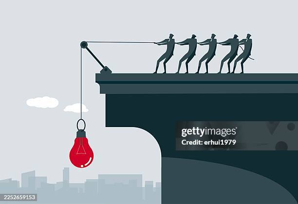collective innovation and problem solving - project management process stock illustrations