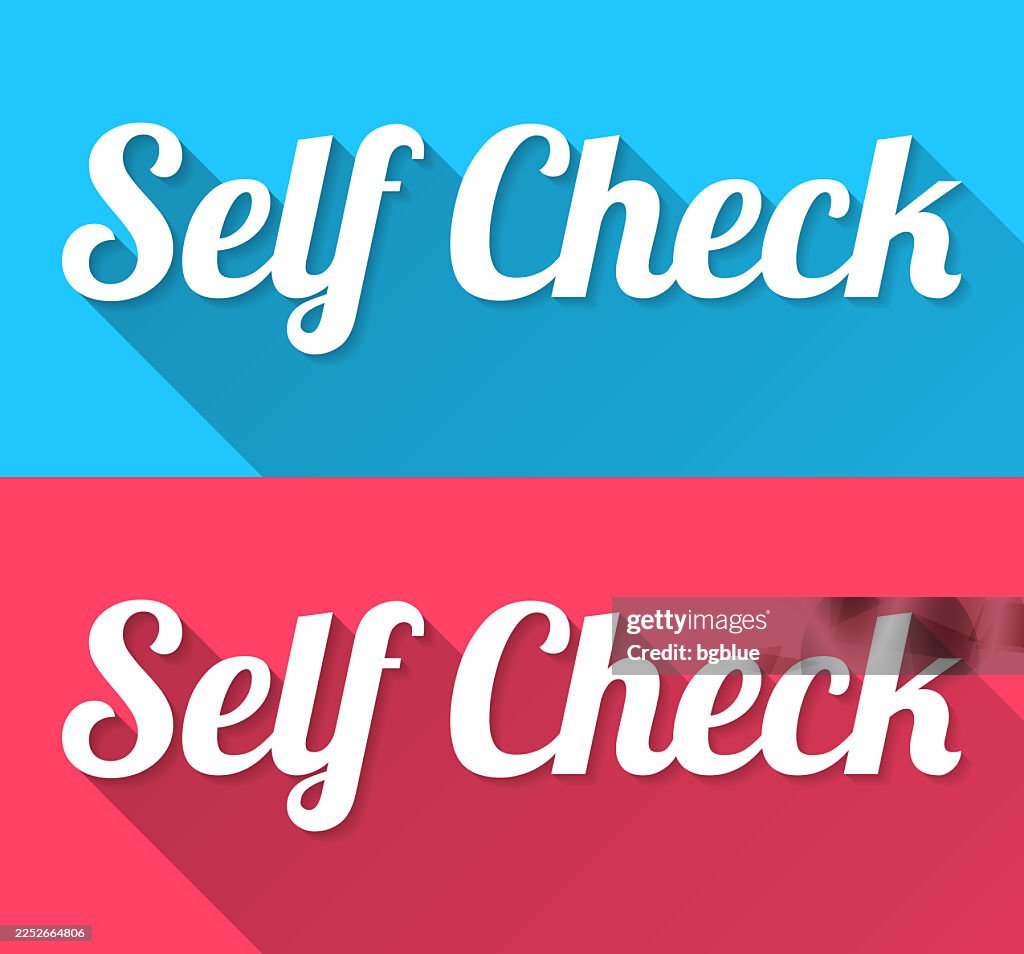 Self Check - Flat Design with Long Shadow on blue and red background