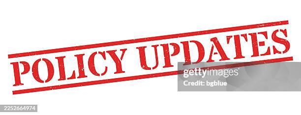 policy updates - red rubber stamp on blank background - regulatory update stock illustrations
