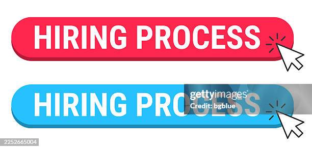 hiring process - red and blue buttons with cursor on white background - computer processing icon stock illustrations