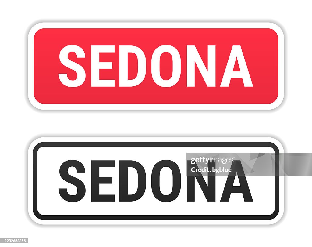 Sedona - Red and Black labels on white background