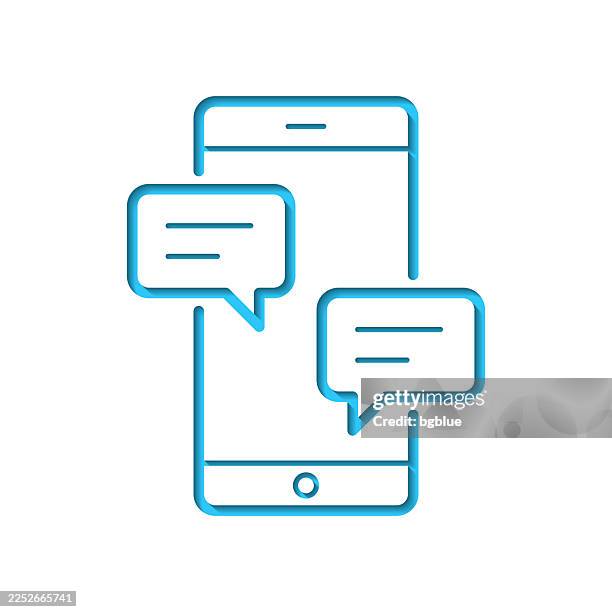 smartphone with chat bubbles. icon cut out on white paper with blue background - iphone text message screen stock illustrations