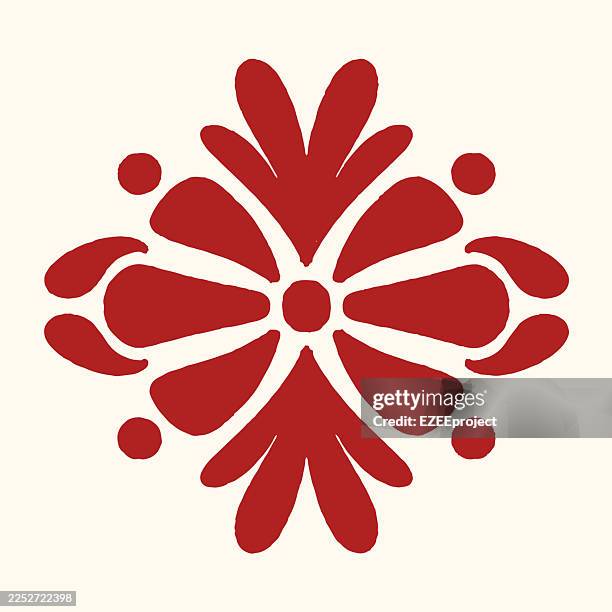 illustrazioni stock, clip art, cartoni animati e icone di tendenza di ornamento floreale simmetrico rosso per il design tradizionale.motivo etnico geometrico mandala rosso.simbolo floreale rosso decorativo su sfondo chiaro.ornamento floreale astratto rosso vintage - simmetria