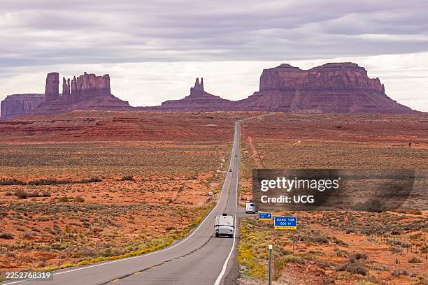 Mexican Hat, Utah, A view of some of the Monument Valley rock formations in Arizona from US Highway 163 in southern Utah.