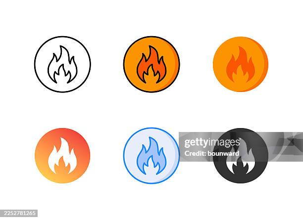 fire warning sign icon. 6 different styles. editable stroke. - warning triangle stock illustrations