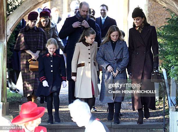 Britain's Princess Eugenie of York , Britain's Princess Beatrice of York , Britain's Prince William, Prince of Wales , and front row from L, Lena...