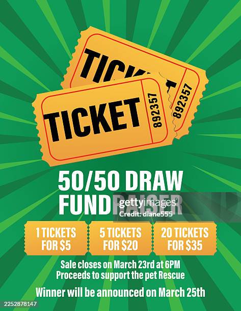 50/50 draw or raffle fundraiser template in bright colors - raffle ticket vector stock illustrations