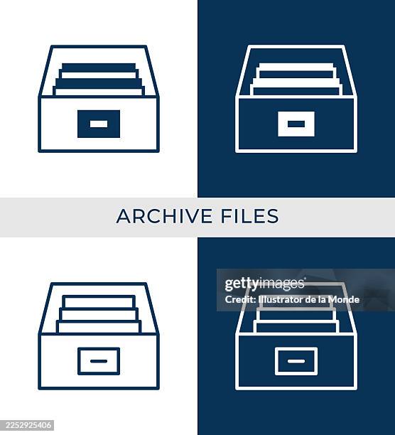 archive files and folder icon set. editable stroke and flat style. vector illustration for document management, storage and success concepts. - record management stock illustrations