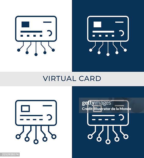 virtual credit card and digital payment icon set. editable stroke and flat style. vector illustration for e-commerce, secure banking concepts. - using digital wallet stock illustrations