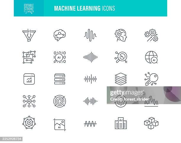 machine learning icon set editable stroke - generative art stock illustrations