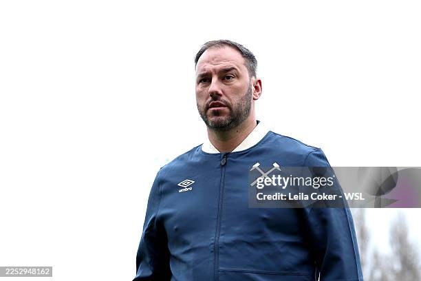 Steve Kirby, Interim Manager of West Ham United arrives at the stadium prior to the Subway Women's League Cup Quarter Final match between West Ham...