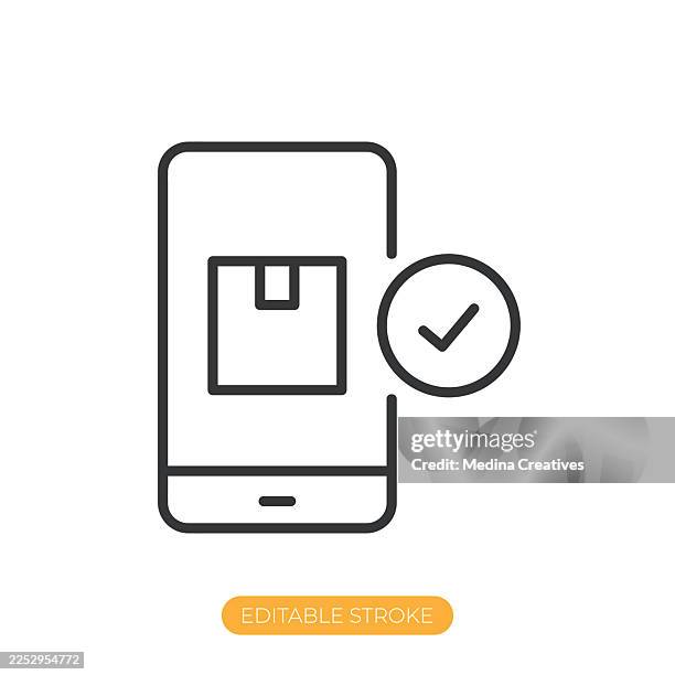 mobile order tracking icon. editable stroke thin line icon - help carrying boxes stock illustrations