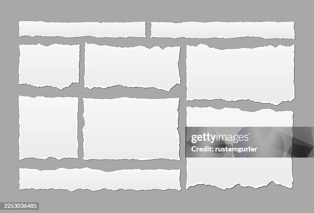 white torn paper sheets, note page ripped scraps - vintage banner icon set stock illustrations