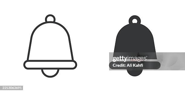 bell and notification thin line and glyph solid icon. editable stroke and perfect pixel isolated on transparent background - ringing doorbell stock illustrations