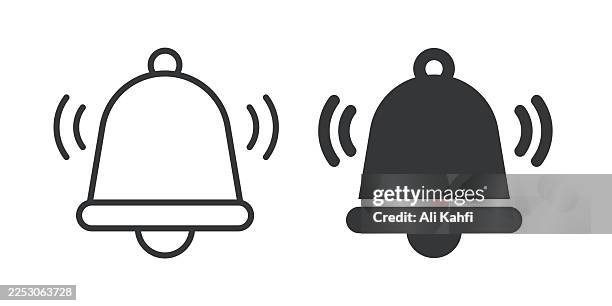 bell and notification thin line and glyph solid icon. editable stroke and perfect pixel isolated on transparent background - notification bell stock illustrations