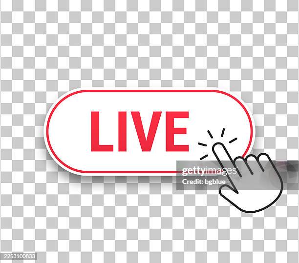 live - 3d click web button with hand cursor on blank background - touching lives stock illustrations