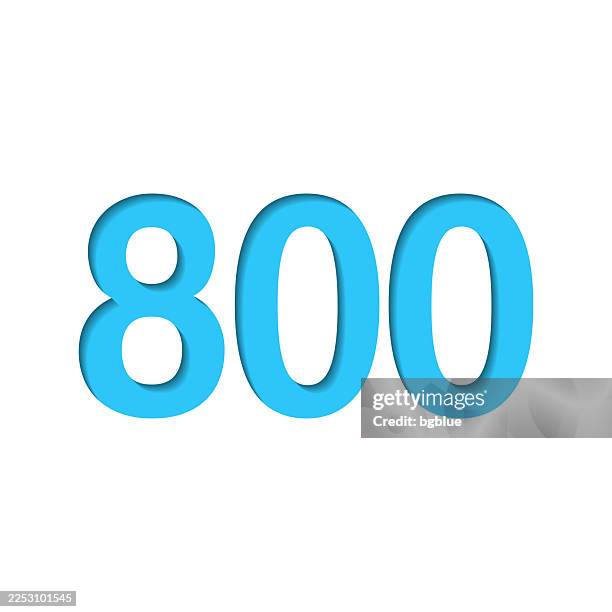 800 - eight hundred. icon cut out on white paper with blue background - 800_(number) stock illustrations