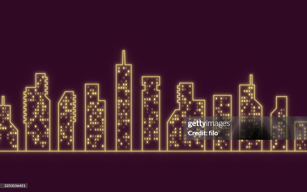 Glowing Urban Cityscape Skyline