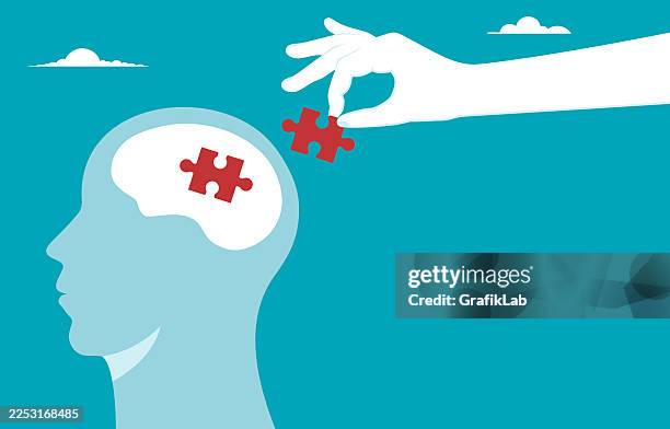 illustration of brain development with puzzle brain piece concept - logic puzzle stock illustrations
