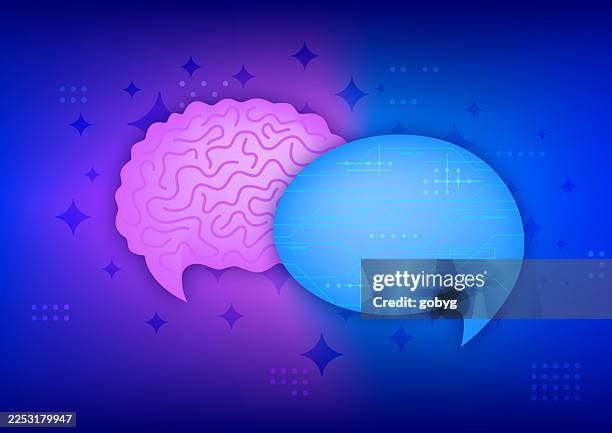 futuristic abstract speech bubbles conversation ai background - speech language pathologist stock illustrations