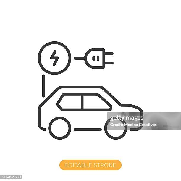 electric car icon. editable stroke thin line icon - energy transition stock illustrations