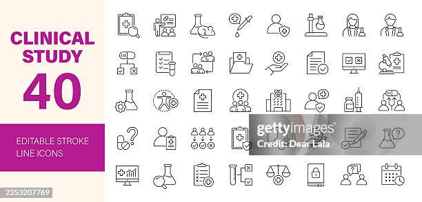 klinisches studien-icon-set. editierbare liniensymbole. vektorillustration. - arztpraxis stock-grafiken, -clipart, -cartoons und -symbole