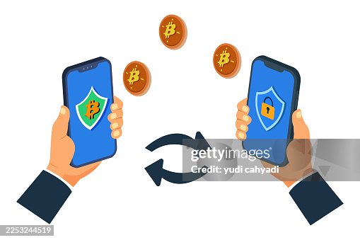 Secure Mobile Cryptocurrency Exchange and Bitcoin Transfer Concept Secure Mobile Cryptocurrency Exchange and Bitcoin Transfer Concept