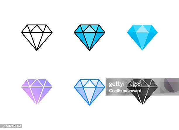 diamond icon. 6 different styles. editable stroke. - sapphire ring stock illustrations