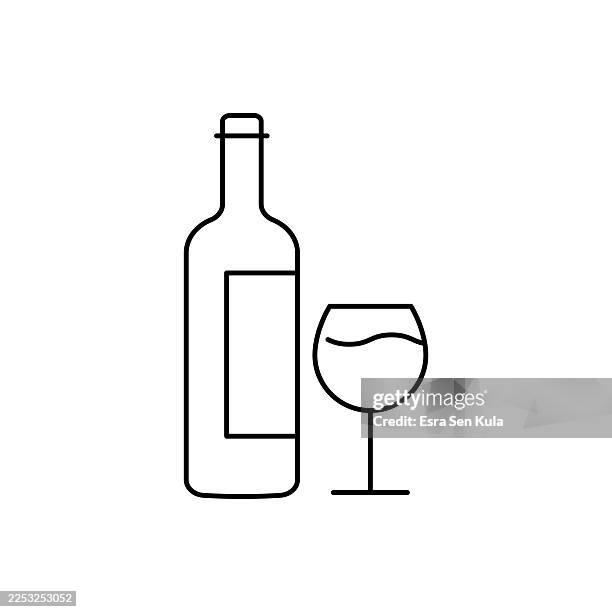 weinflaschen- und glaslinien-icon-design mit editierbarem strich. geeignet für infografiken, webseiten, mobile apps, ui, ux und gui-design. - rotwein stock-grafiken, -clipart, -cartoons und -symbole