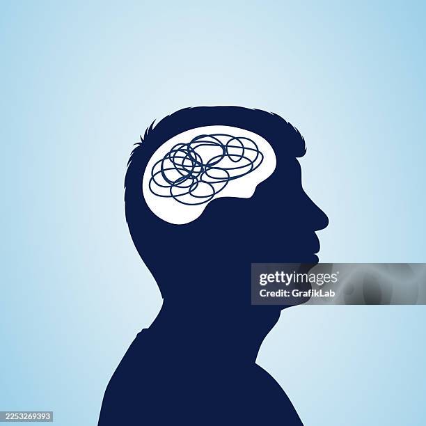 silhouette man with confused brain concept - pensive man stock illustrations