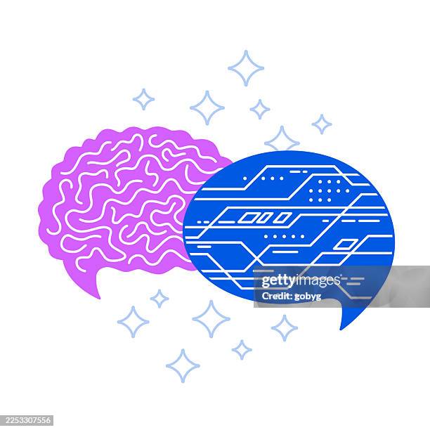 human intelligence vs artificial intelligence - community white background stock illustrations