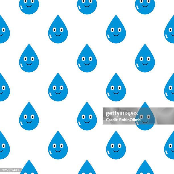 cute smiling water drops seamless pattern - raindrop stock illustrations