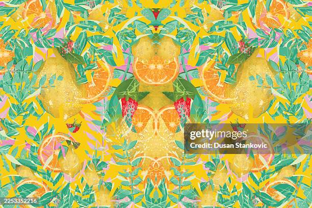 mandala lemon pattern - nectarine stock illustrations